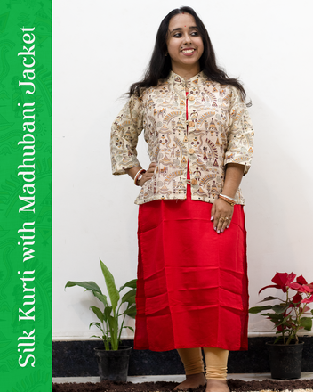 Silk Kurti with Madhubani Jacket
