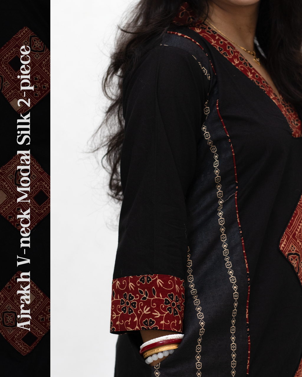 Ajrakh V-Neck Modal Silk 2-Piece