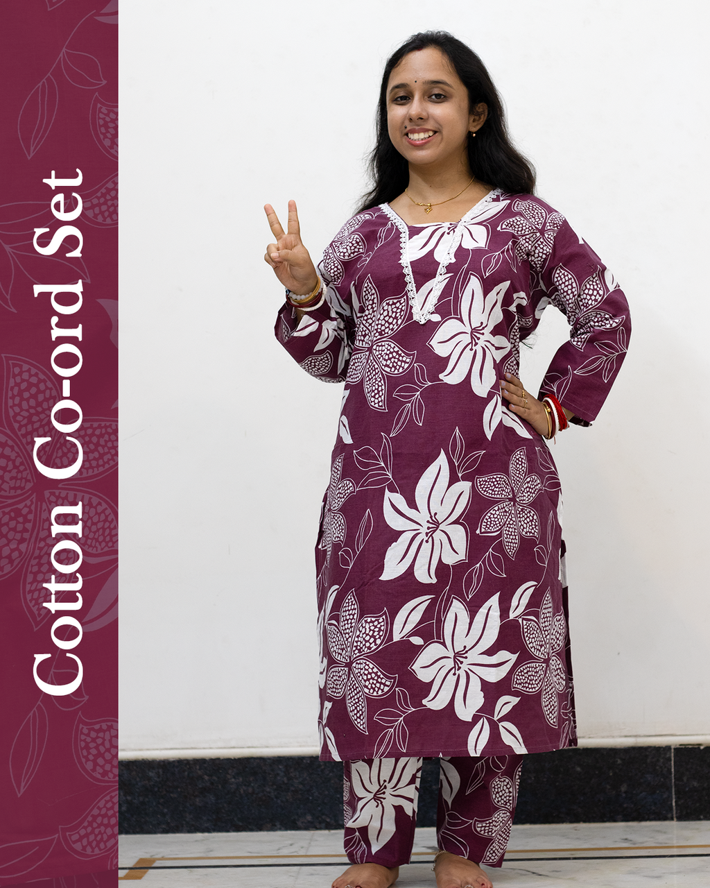 V Neck Cotton Co-Ord Set