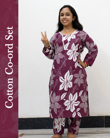 V Neck Cotton Co-Ord Set