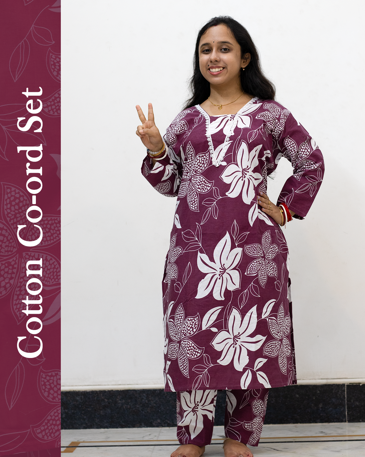 V Neck Cotton Co-Ord Set