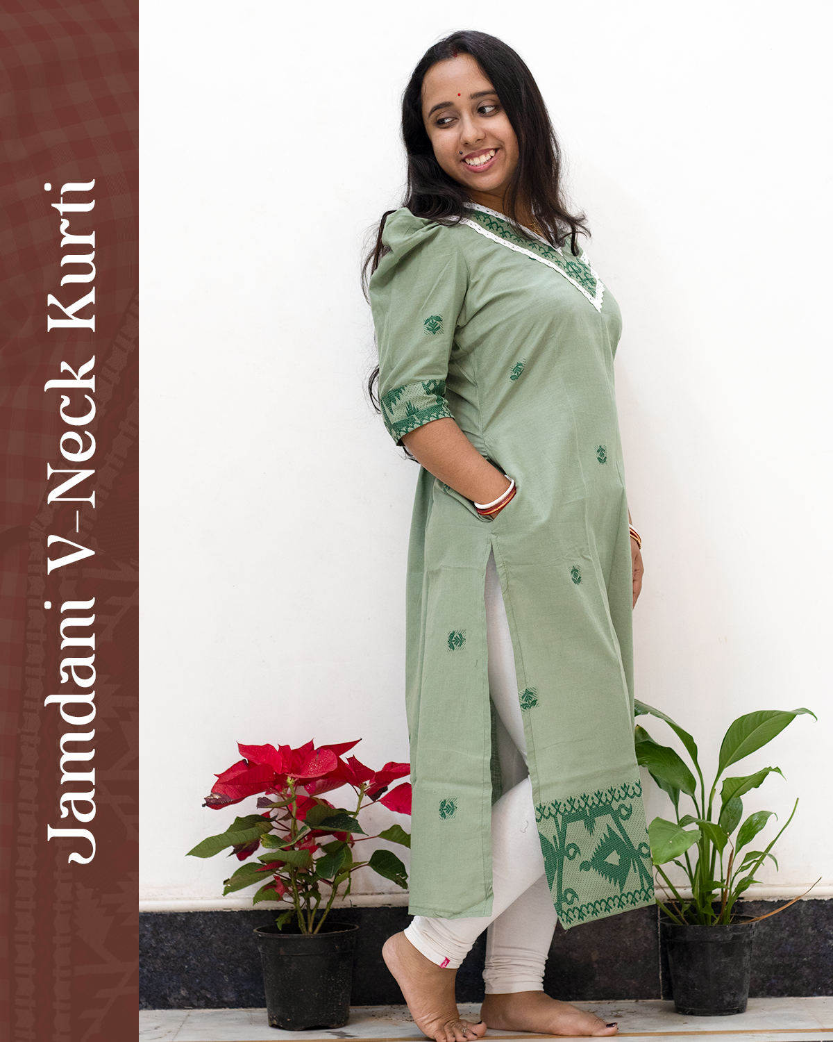 Jamdani V-Neck Kurti