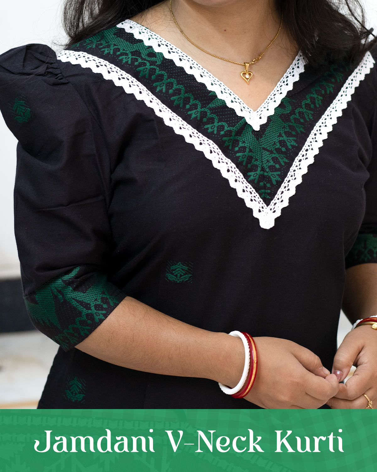 Jamdani V-Neck Kurti