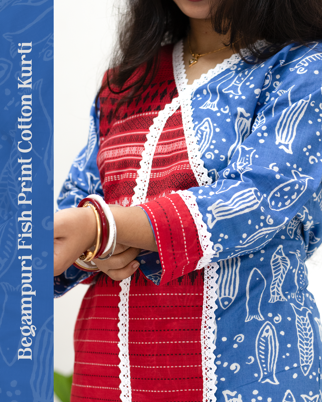 Begampuri Fish Print Cotton Kurti