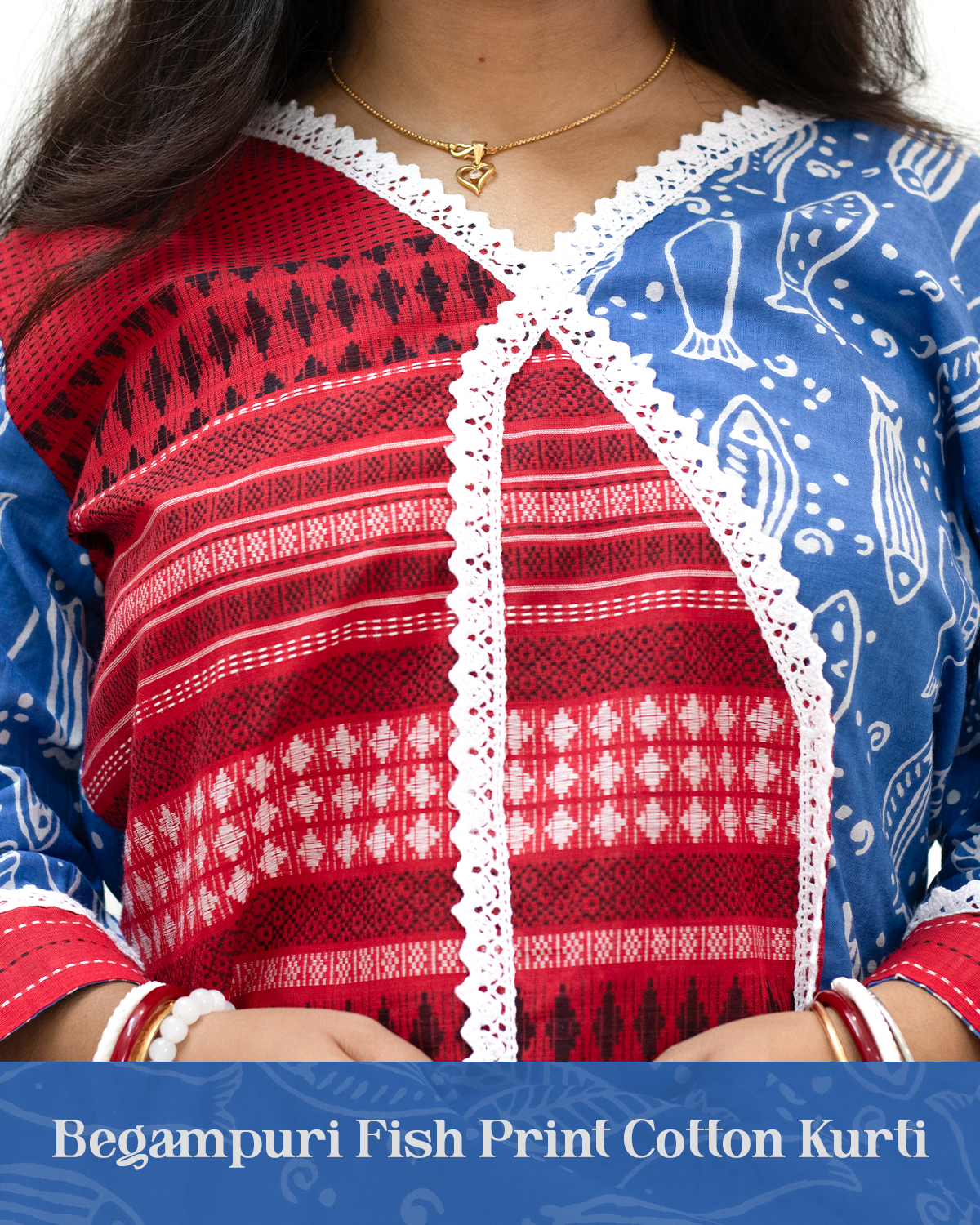 Begampuri Fish Print Cotton Kurti