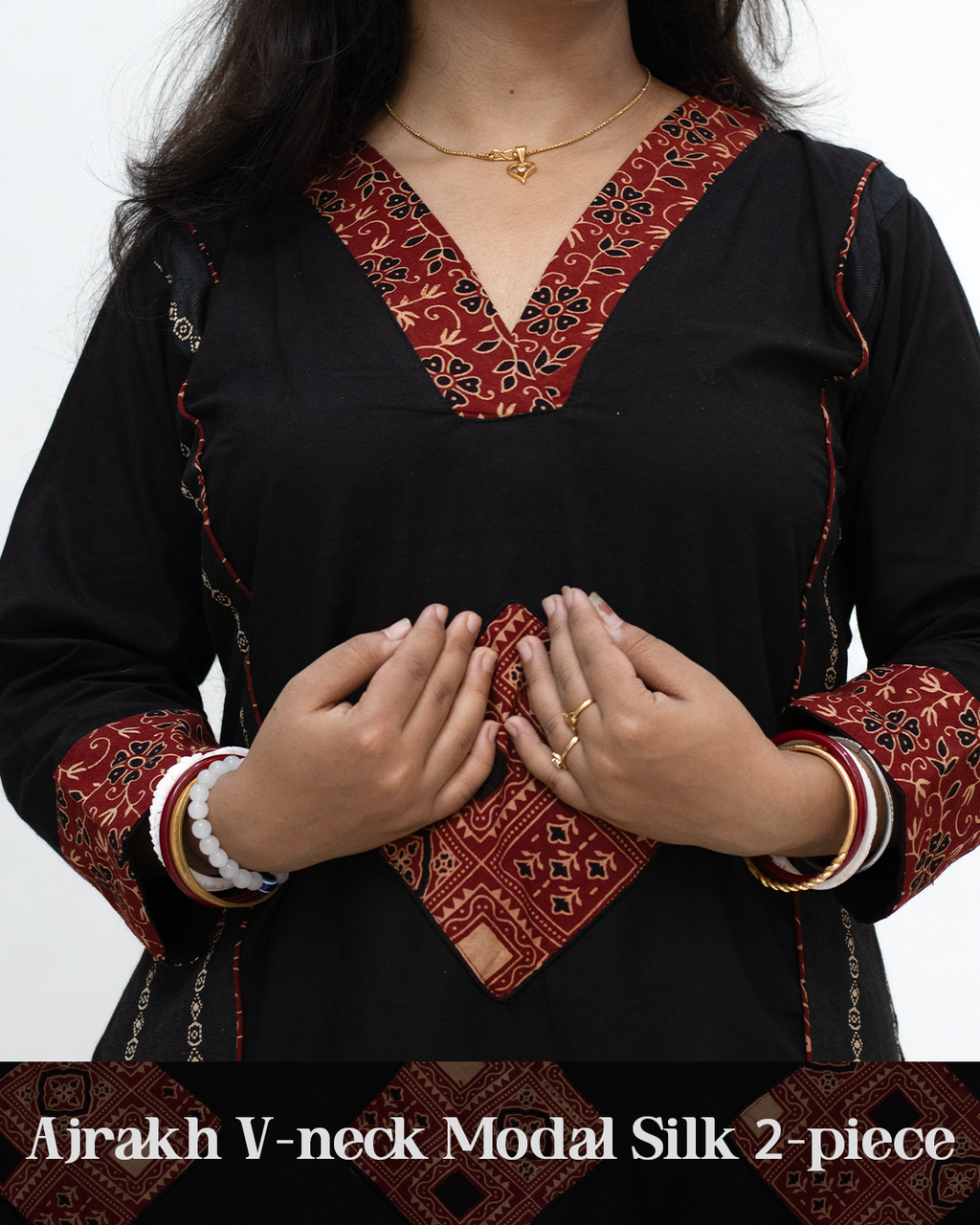 Ajrakh V-Neck Modal Silk 2-Piece