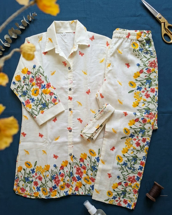 Floral Digital Print Flex Cotton Co-Ord Set with Belt