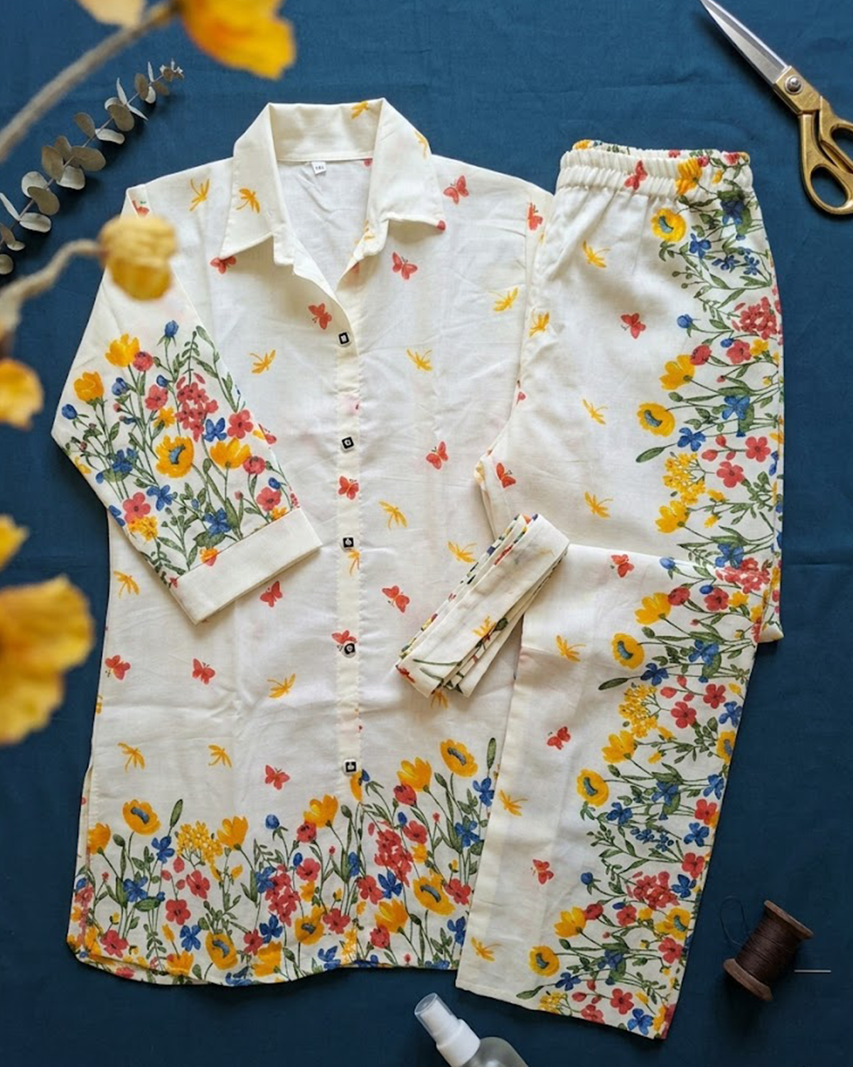 Floral Digital Print Roman Silk Co-Ord Set with Belt